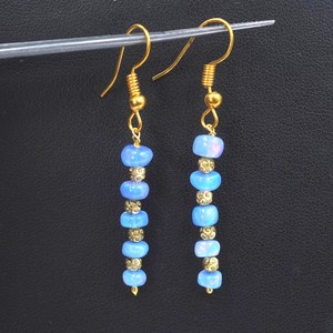 Natural Blue <b>Opal</b> <b>Earrings</b>, 925 Silver & 14k Gold, Ethiopian Gemstone - Product Image 1