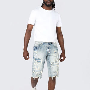 กางเกงยีนส์ขาสั้นคุณภาพสูงสำหรับผู้ชาย สีพื้น สไตล์ลำลอง ระบายอากาศได้ดี ผ้าถักทอแบบใหม่ ราคาขายส่ง - Product Image 4