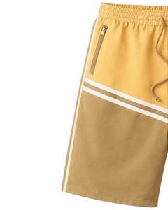 Yellow And Khaki Color Block Mens Drawstring Shorts Zipper Pocket Casual Summer Beach <b>Athletic</b> Quick Dry Comfortable Shorts - Product Image 3