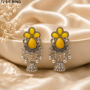 <b>arabic</b> style antique silver jhumka earrings for women in Dubai UAE traditional silver look jhumka earrings for women in Oman - Product Image 3