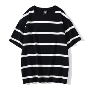 เสื้อยืดแขนสั้นผู้ชายลายทางย้อมสีแบบยืด 180gsm แบบกำหนดเอง ราคาขายส่ง - Product Image 4