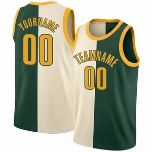 Custom Split Green White <b>Gold</b> Basketball Jersey Personalized Team Name and <b>Number</b> Athletic Tank Top - Product Image 2