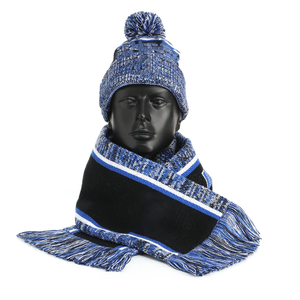 Ensemble bonnet et écharpe à franges longues en tricot géométrique jacquard Zeta Phi Beta, artisanal, bleu et blanc, vêtements d'hiver pour la fierté de la sororité - Product Image 6