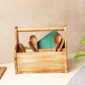 Wooden Utensil <b>Caddy</b> Handle Eco-Friendly Food Safe Flatware Organizer Storage Box for Kitchen <b>Tools</b> Vietnamese Cutlery Holder - Product Image 2