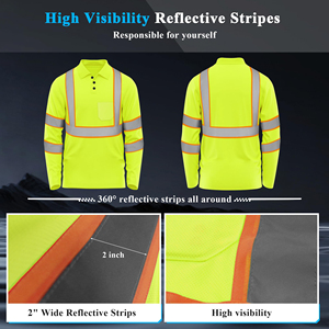 Chemises polo réfléchissantes à manches longues en gros, vêtements de sécurité haute visibilité, tissu respirant pour le personnel de construction en extérieur - Product Image 3