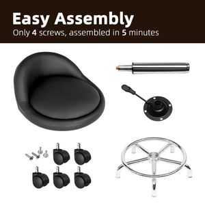 150kg Technician's Round Salon Stool with Small Backrest & Haha Feet Black Nylon Wheels Semi PU Leather-Haha Furniture - Product Image 6