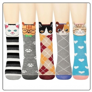 Crew <b>Socks</b> Cartoon <b>Cat</b> Pattern Breathable Knitted for Adults Spring Casual Wear - Product Image 1