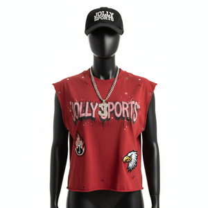 Débardeur sans manches en jersey de coton pour femme, style streetwear, ourlet brut, broderie graphique, logo personnalisé, chemises en coton sans manches pour femme - Product Image 6