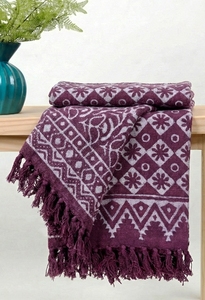 Manta Decorativa de Color Morado, 100% Algodón, Ecológica, Hecha a Mano en India, Estampada con Bloques, para Sofá, Disponible para Todas las Temporadas, Venta al Por Mayor - Product Image 6