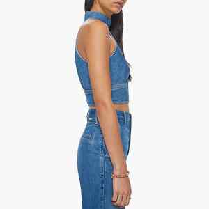 Top Corto de Punto con Cuello Halter, Transpirable, de Alta Calidad, Nuevo, Personalizado, Suave, Ligero, para Mujer - Product Image 4