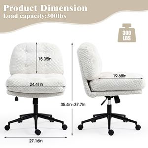 White Ergonomic <b>Desk</b> Chair for Home Office Adjustable Swivel <b>Wheels</b> Cross Legged Wider Thickened Seat Cross Legged Office Chair - Product Image 2