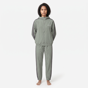 Women's Oversized Nylon Full <b>Zip</b> Cropped Tracksuit Long Sleeve Contrast Jacket Side Stripe Drawstring Pants Set - Product Image 3