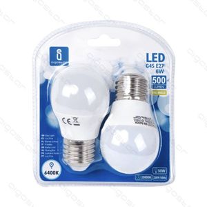 Lampadina a LED G45 E27 6W 6400K Bianco Freddo 500Lm Confezione da 2 Pezzi - Product Image 1