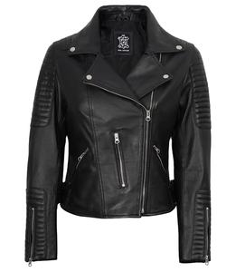 Chaqueta de Motociclista de Cuero Genuino para Mujer, Chaqueta de Moto de Invierno Personalizada al por Mayor, Chaqueta Corta Negra Ajustada de Piel de Oveja Genuina para Mujer - Product Image 1