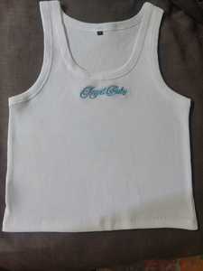 Beaded Embroidery <b>White</b> Ribbed Tank Top Cotton Sleeveless Summer Vest Women Apparel Casual Wear Handmade Handcraft Clothing - Product Image 2