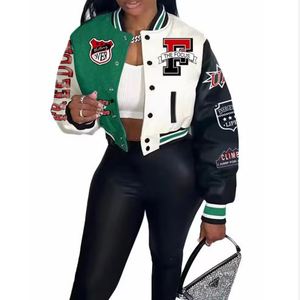 Custom Printed Knitted Breathable Women's Melton Wool Varsity <b>Jacket</b> with <b>Leather</b> Sleeve-Wholesale - Product Image 2