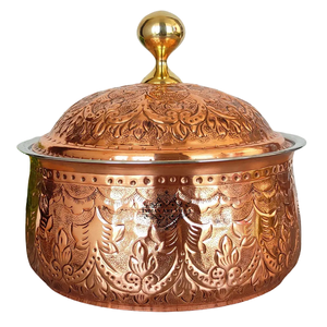 Bol en cuivre pur poli avec couvercles, idéal pour servir à la maison, ustensile de cuisine en métal pour la cuisine - Product Image 2