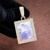 Pendentif photo personnalisé Hip Hop Iced Out carré en argent sterling plaqué or avec diamants, motif cœur brisé, souvenir pour hommes et femmes