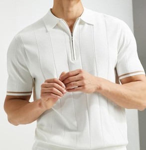 Nouveau T-shirt décontracté à manches courtes et fermeture éclair, élégant et tendance, en jersey uni, doux, respirant, séchage rapide, sportif, personnalisable - Product Image 2