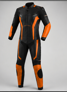 Blouson de moto homme en cuir PU noir et orange, coupe ajustée, imperméable, à capuche, fermeture éclair, blocs de couleur, devant fin - Product Image 3