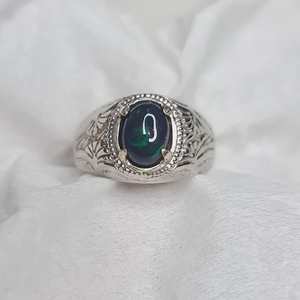 Natural Black <b>Opal</b> Mens <b>Ring</b> Alpaca Mixed Metal Handmade 925 <b>Silver</b> Gemstone Jewelry Luxury Gift For Men - Product Image 5