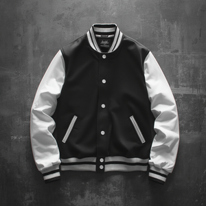 Coated Waterproof Varsity Stand Collar Zipper Front Jacket Casual Letterman Style Outerwear Fashion Streetwear Men OEM Wholesale - Product Image 3