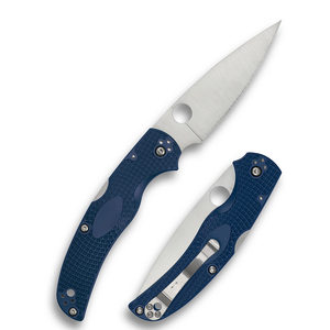 Couteaux de poche pliants à manche bleu avec lame en acier inoxydable argenté à bord plat, poignée texturée, trou d'ouverture pour le pouce et pochette métallique - Product Image 2