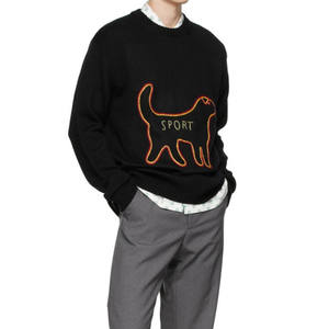 Pull-over personnalisé OEM/ODM en coton tricoté 100% noir, col rond, manches longues, anti-boulochage, respirant, collection automne - Product Image 5