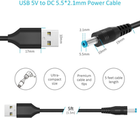 Cable de Alimentación de 5V, USB a Conector DC, con 10 Adaptadores para Cargar USB-HUB, Mini Ventilador, Cámara, Teléfono Móvil