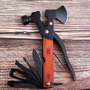 Hache de survie multi-outils avec tête de marteau et hache, manche en aluminium rouge, lames en acier inoxydable, utilisation tactique en extérieur - Product Image 5