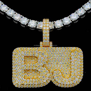 Colgante de Letra BJ Personalizado, Colgante de Moissanita de Plata 925 de Hip Hop, Joyería Chapada en Oro Amarillo, Colgante Fino de Hielo para Hombre - Product Image 1