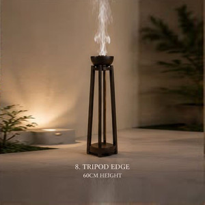 Brûleur à Bakhoor élégant en bois avec un support haut et une étagère inférieure, présentant un bol à encens minimaliste de forme ronde pour la décoration intérieure. - Product Image 5