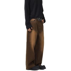 Vaqueros Baggy Rectos Personalizados de Estilo Urbano para Hombre, Vaqueros de Mezclilla de Algodón Oscuro Desgastado, Pantalones Vaqueros Vintage de Moda para Hombre - Product Image 3