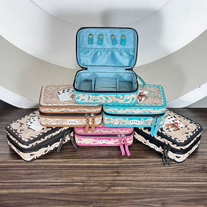 New Arrival Stylish Hand <b>Tooled</b> <b>Leather</b> Jewelry Box Genuine Cow <b>Leather</b> Poker Card Travel Organizer Female Cosmetic Storage Case - Product Image 5
