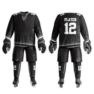 Uniforme de hockey sur glace personnalisé sublimé, maillot rayé rose et noir pour homme, pantalon, manches longues, respirant, toutes saisons, vêtements de sport pour adultes - Product Image 1