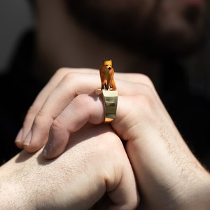 Golden Fox Animal <b>Cocktail</b> <b>Ring</b> Unisex Modern Fashion Statement Jewelry 14K <b>Gold</b> Plated Sterling Silver <b>Ring</b> - Product Image 6