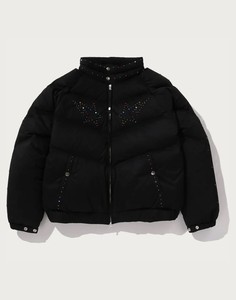 Blouson matelassé unisexe noir avec broderie étoile à sequins, col montant, fermeture éclair, coupe-vent, hiver, décontracté, épais, camouflage - Product Image 4