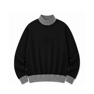 Factory Custom Women's Long Sleeve <b>Mock</b> <b>Neck</b> Sweatshirt Solid Color Gingham Plaid Contrast Trim Christmas Pullover <b>Top</b> - Product Image 1
