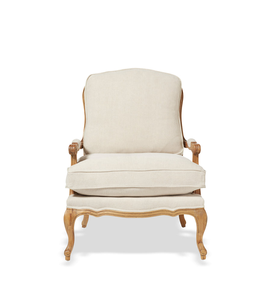 Sillón de Lujo Estilo Provincial Francés en Roble Natural con Respaldo de Mimbre y Tapicería de Lino - Product Image 2