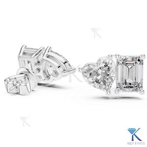 Toi Et Moi <b>Stud</b> <b>Earrings</b> Lab Grown <b>Emerald</b>-Cut Heart Cut 14K Solid Gold Luxury Fine Women Wedding Party Bridal Jewelry - Product Image 2