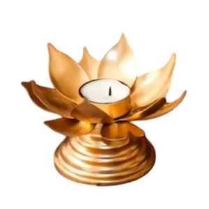 Support de bougie chauffe-plat en métal doré de luxe, motif fleur de lotus, multicouche, floral, centre de table - Product Image 1
