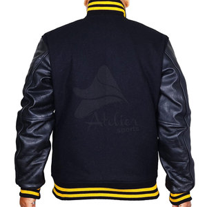 Chaqueta Letterman de Cuero Premium para Hombre con Mangas de Cuero en Contraste, Cierre de Botones, Cuello y Puños Acanalados, Ropa Exterior Casual Urbana - Product Image 3