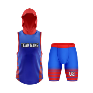 Conjunto de Fútbol 7v7 con Degradado Azul y Rojo, Jersey sin Mangas con Capucha, Pantalones Cortos de Alto Rendimiento, Uniforme de Equipo Personalizado por Sublimación - Product Image 1
