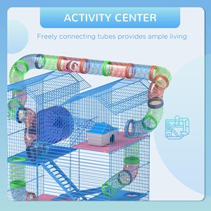 Cage à hamster à 5 niveaux de 18,5 pouces avec tubes et tunnels, cage pour petits animaux pour gerbilles et rats, avec bouteille d'eau, gamelle et roue d'exercice - Product Image 6