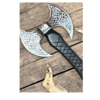 Hache tactique à double lame DIY, tête en acier forgé de haute qualité, manche en bois, style viking, hache de survie pour le camping, THEWIZ CRAFTS