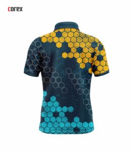 Corex Men's Short Sleeve Polo <b>Shirt</b> <b>Geometric</b> Honeycomb Print Quick Dry Polyester Casual Sport Wear - Product Image 2
