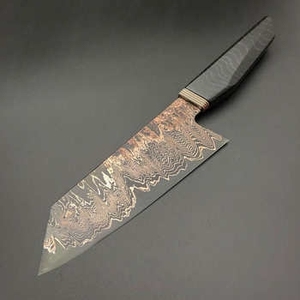 Premium Handmade Copper Damascus Pattern Outdoor Chef <b>Kitchen</b> Knife With Stabilized Wood Handle For <b>Camping</b> And Travel Cooking - Product Image 3