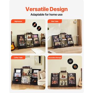 Support de tourne-disque en métal à 3 niveaux avec porte-disques en bois et bacs en tissu, étagère de présentation pour tourne-disque - Product Image 6