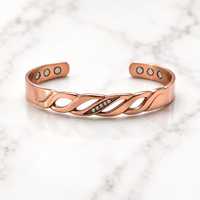 Bracelet manchette magnétique en cuivre pur fait main, martelé à la main, poli miroir, motif vague creuse, bijou de guérison aux cristaux pour homme
