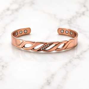 Handmade Pure <b>Copper</b> Antique Magnetic Cuff Bangle Bracelet Hand Hammered High Polish Hollow Wave Crystal Healing Jewelry for Men - Product Image 5